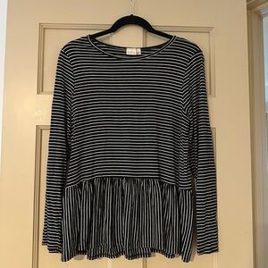 Live In The Moment Striped Black and White Women's Peplum Shirt